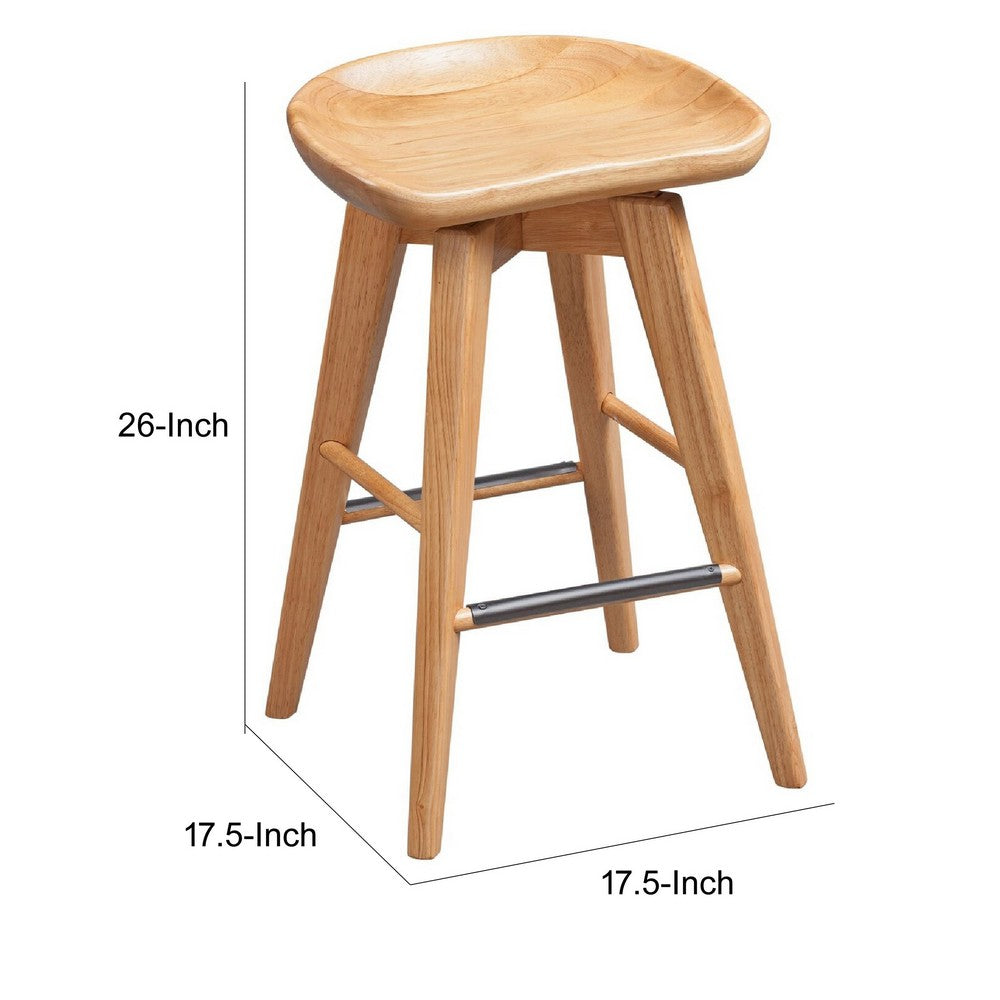 Benjara Esme 24 Inch Swivel Counter Stool with Contour Seat, Wood, Natural Brown