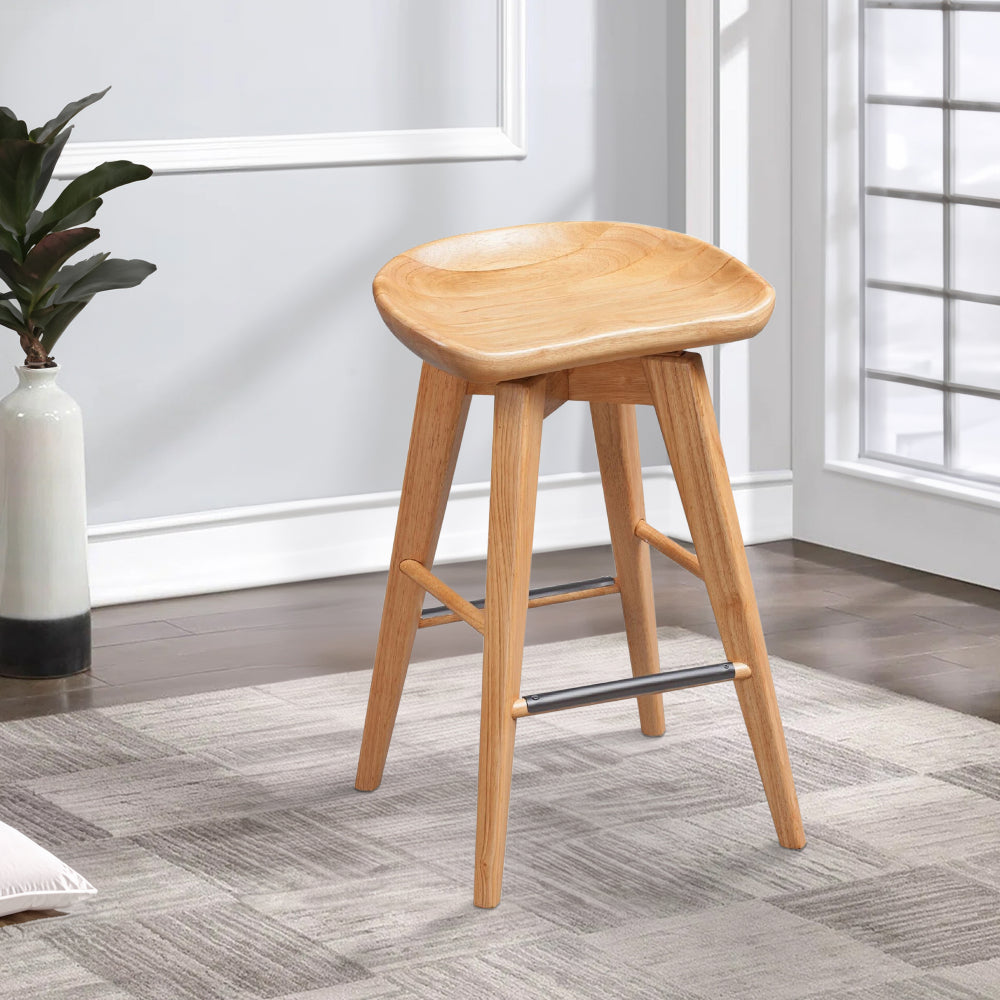 Benjara Esme 24 Inch Swivel Counter Stool with Contour Seat, Wood, Natural Brown