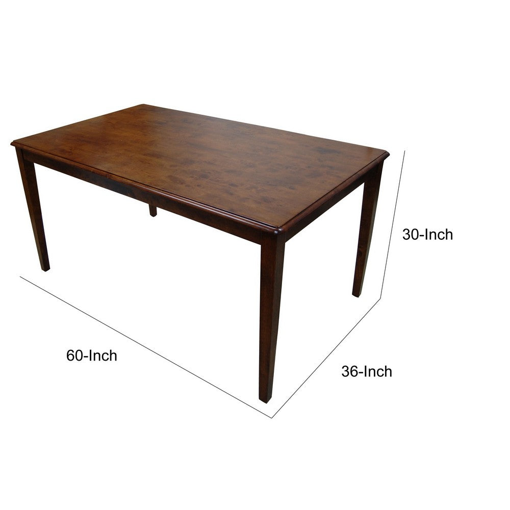 Benjara Nova 60 Inch Rectangular Dining Table, Tapered Legs, Rich Walnut Brown