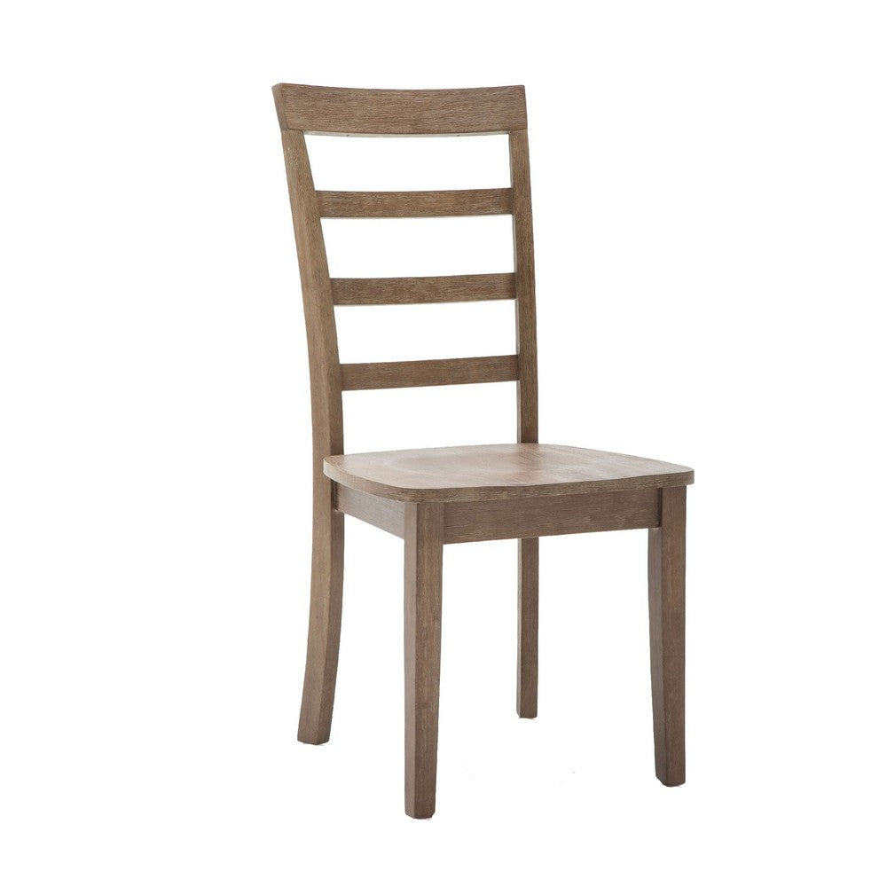 Benjara Moe 18 Inch Wood Dining Chair, Ladder Back, Set of 2, Brushed Brown