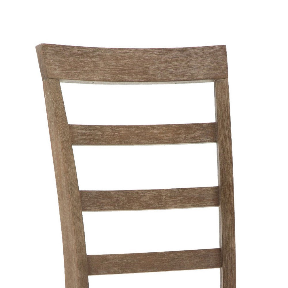 Benjara Moe 18 Inch Wood Dining Chair, Ladder Back, Set of 2, Brushed Brown