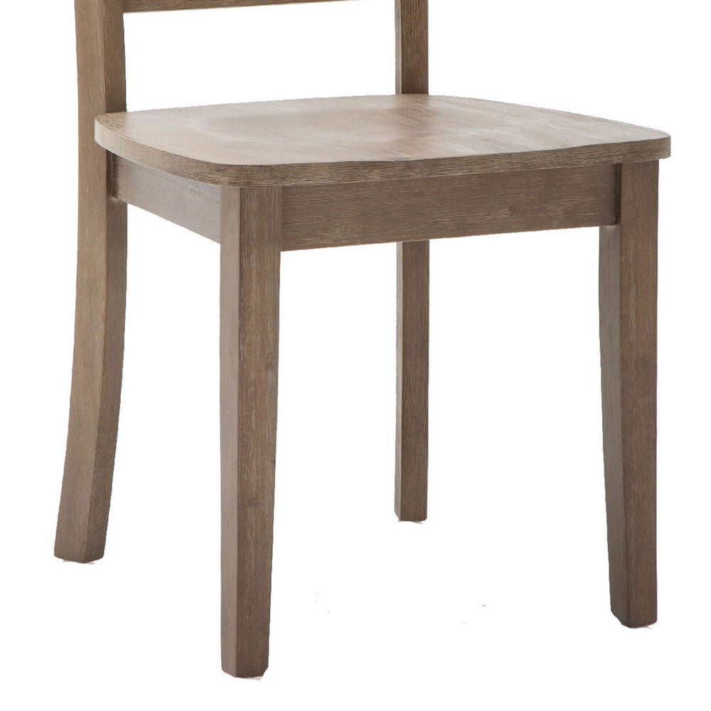 Benjara Moe 18 Inch Wood Dining Chair, Ladder Back, Set of 2, Brushed Brown