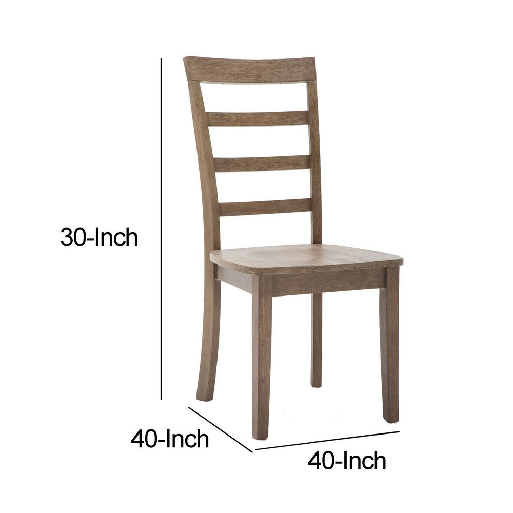 Benjara Moe 18 Inch Wood Dining Chair, Ladder Back, Set of 2, Brushed Brown