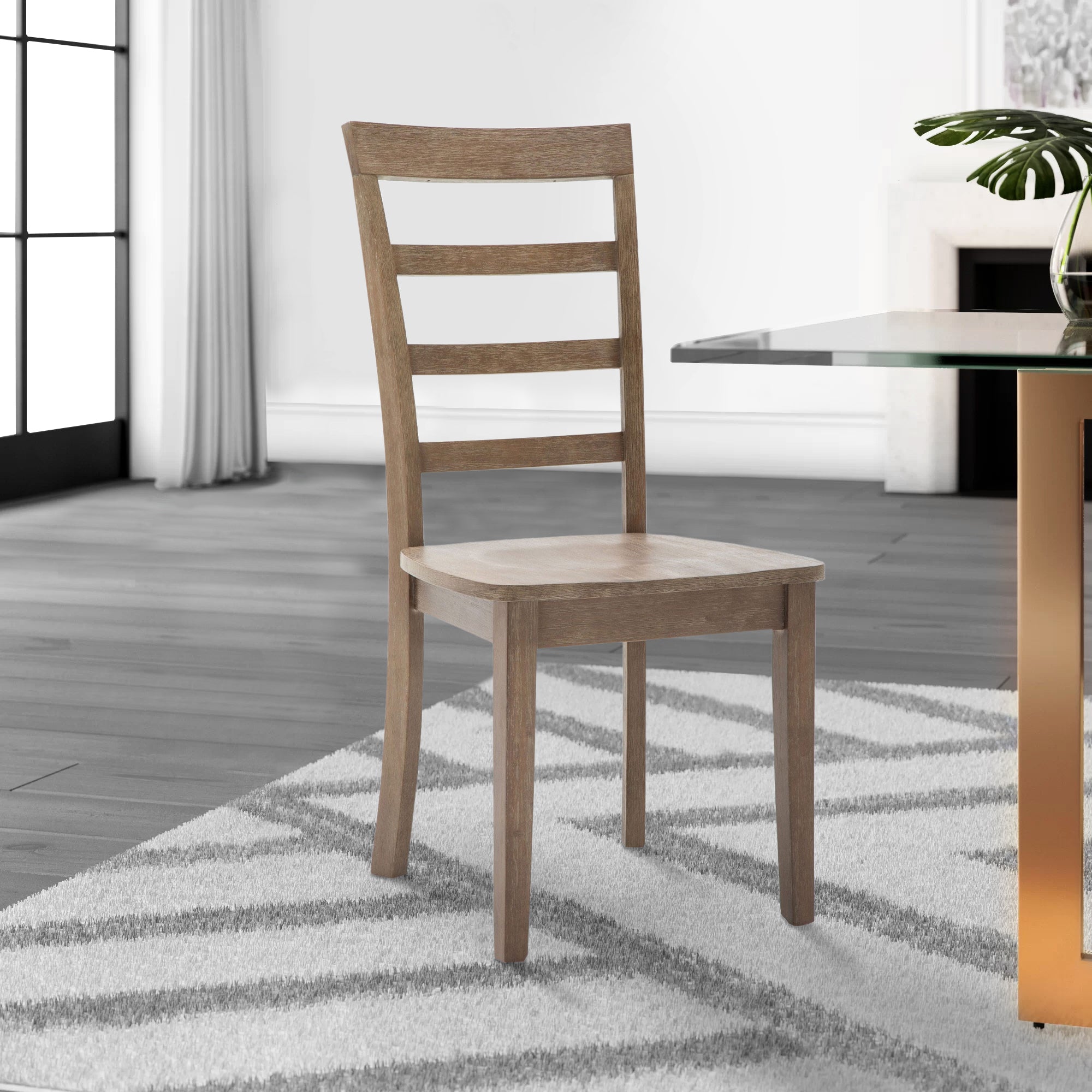 Benjara Moe 18 Inch Wood Dining Chair, Ladder Back, Set of 2, Brushed Brown