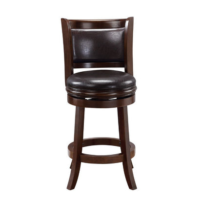 Benjara Pal 24 Inch Swivel Counter Stool, Solid Wood, Faux Leather, Cappuccino Brown
