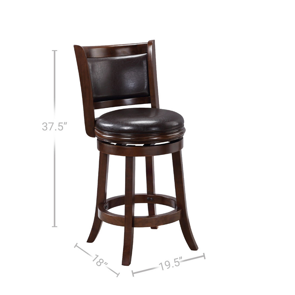 Benjara Pal 24 Inch Swivel Counter Stool, Solid Wood, Faux Leather, Cappuccino Brown