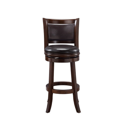 Benjara Pal 29 Inch Swivel Bar Stool, Solid Wood, Rich Faux Leather, Espresso Brown