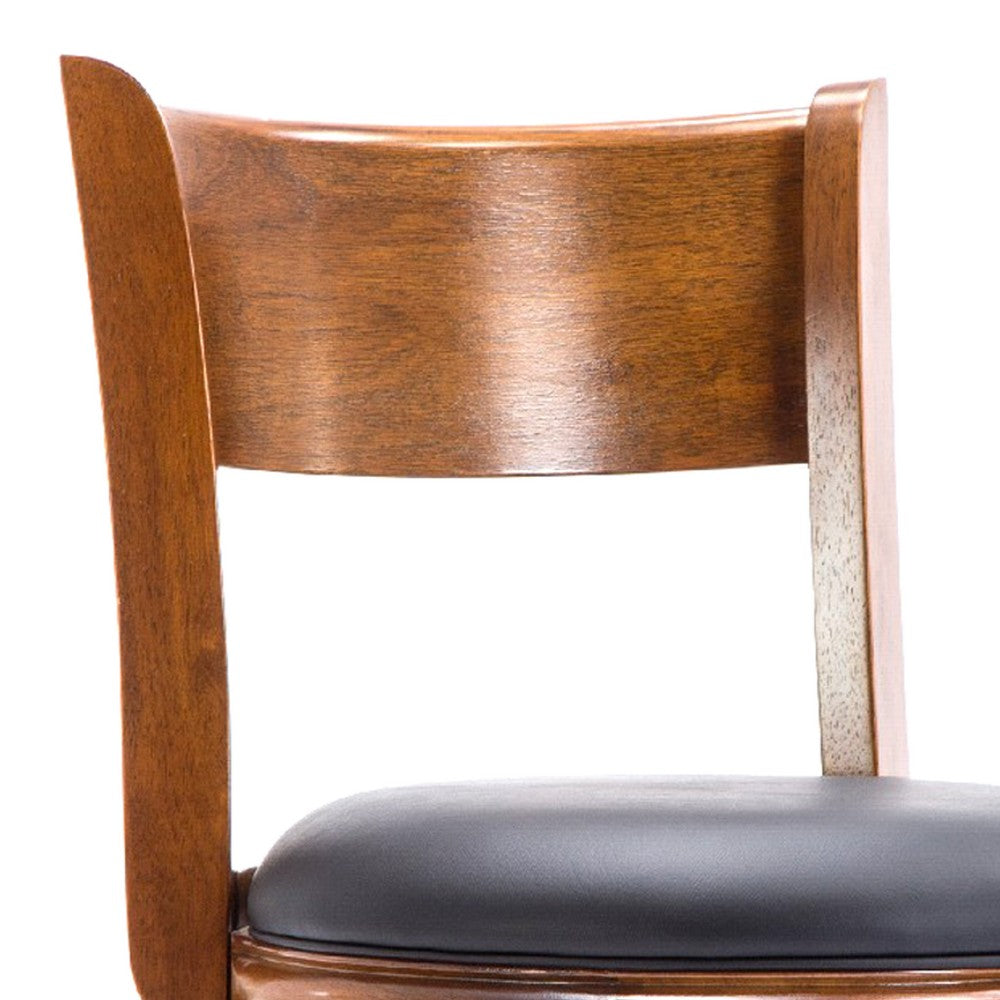 Benjara Pal 24 Inch Swivel Counter Stool, Solid Wood, Bonded Leather, Walnut Brown