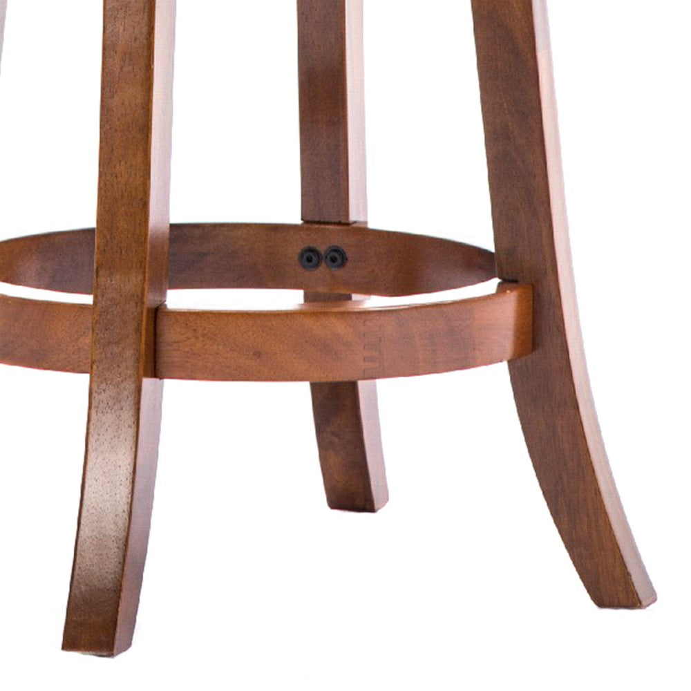 Benjara Pal 24 Inch Swivel Counter Stool, Solid Wood, Bonded Leather, Walnut Brown