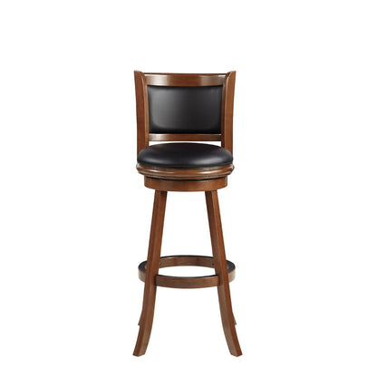 Benjara Pio 34 Inch Extra Tall Swivel Bar Stool, Wood, Faux Leather, Cherry Brown
