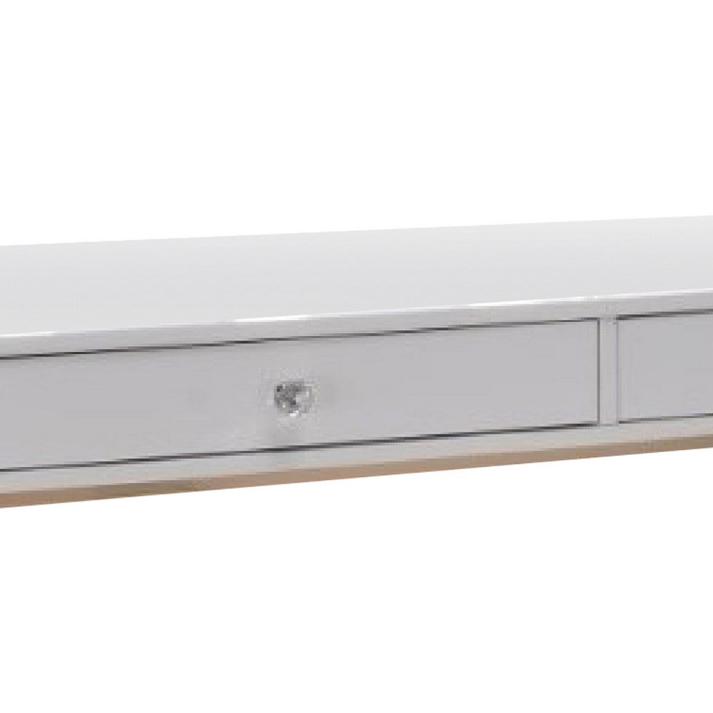 Benjara 47 Inch Desk Console Table, 2 Drawers, Metal Frame, White, Gold
