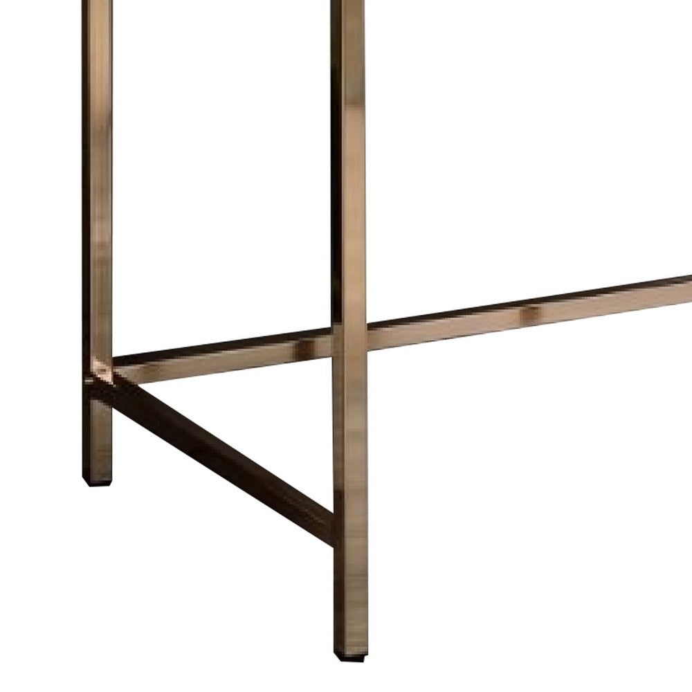 Benjara 47 Inch Desk Console Table, 2 Drawers, Metal Frame, White, Gold