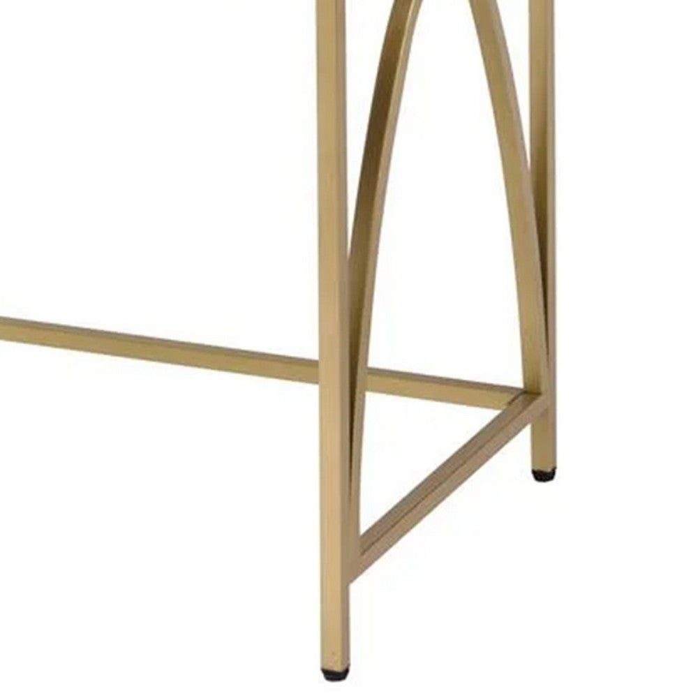 Benjara 50 Inch Desk Console Table, 2 Drawers, Metal Inverted U Frame, White, Gold