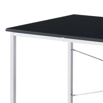 Benjara Mayo 47 Inch Rectangular Desk Console Table, Crossed Bars, Black, Chrome