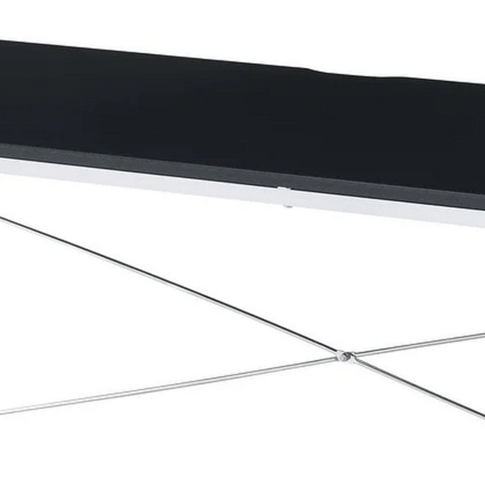 Benjara Mayo 47 Inch Rectangular Desk Console Table, Crossed Bars, Black, Chrome