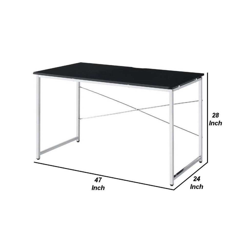 Benjara Mayo 47 Inch Rectangular Desk Console Table, Crossed Bars, Black, Chrome