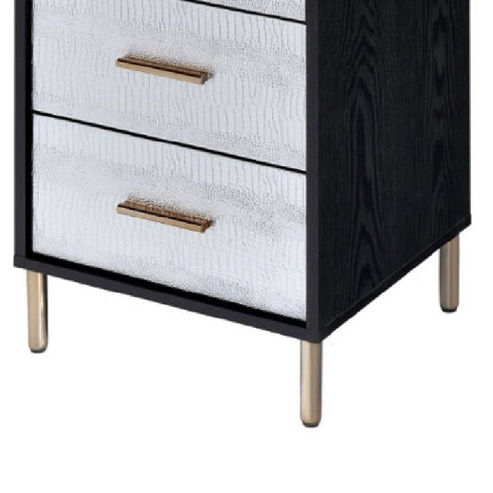Benjara San 45 Inch 5 Drawer Jewelry Storage Chest, Gold Legs, Black And Silver