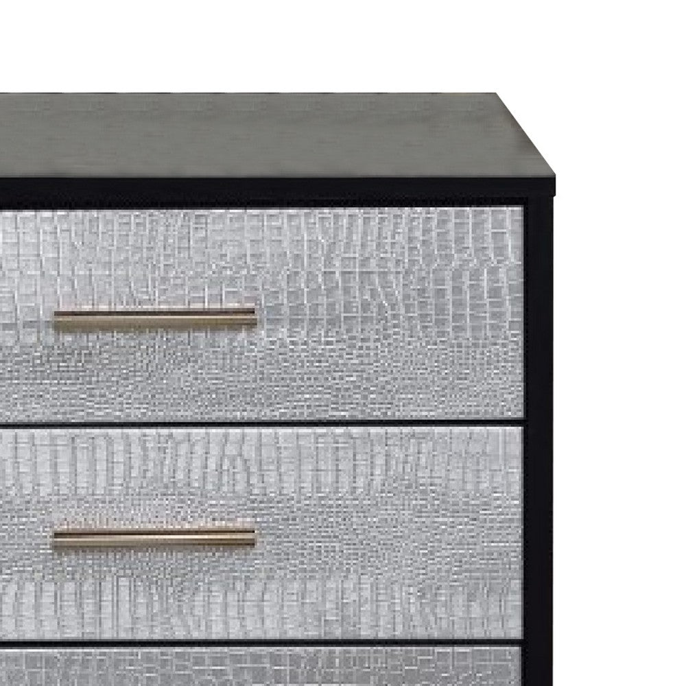 Benjara San 19 Inch Glamorous Style Nightstand, 3 Drawers, Black, Silver, Gold