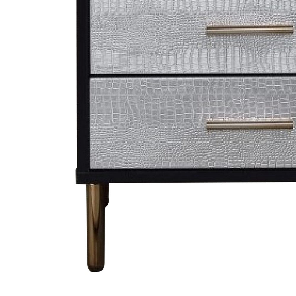 Benjara San 19 Inch Glamorous Style Nightstand, 3 Drawers, Black, Silver, Gold