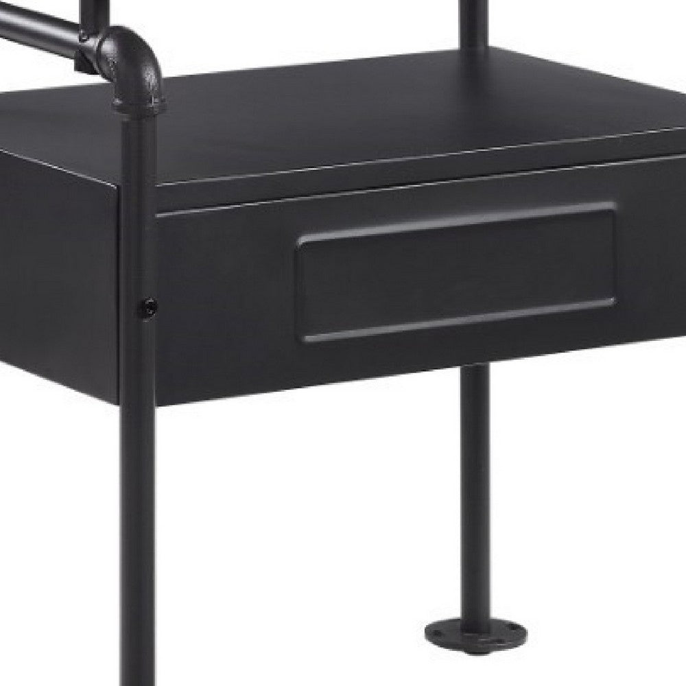Benjara 23 Inch Metal Nightstand Side Table, Tempered Glass, Industrial, Dark Gray
