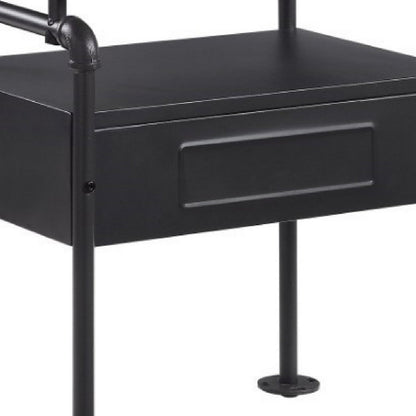 Benjara 23 Inch Metal Nightstand Side Table, Tempered Glass, Industrial, Dark Gray