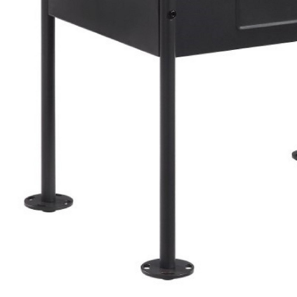 Benjara 23 Inch Metal Nightstand Side Table, Tempered Glass, Industrial, Dark Gray