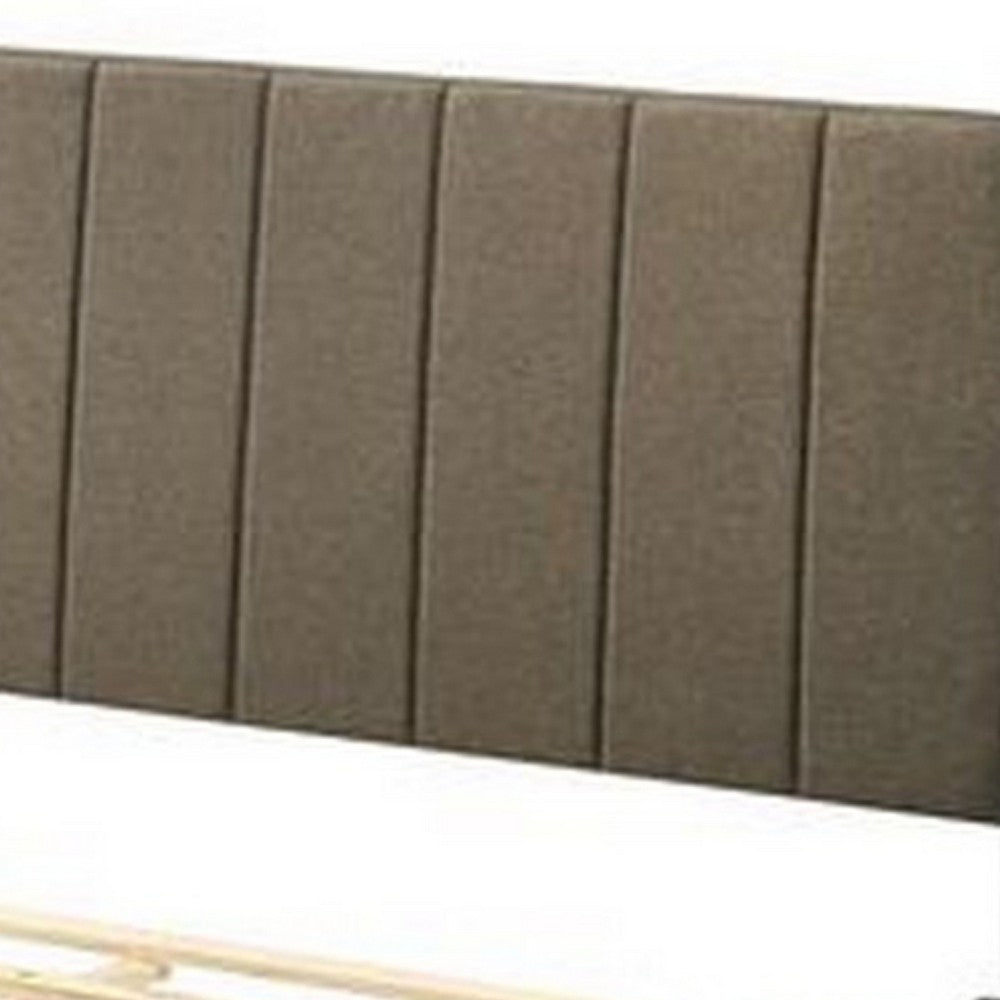 Benjara 85 Inch Wood Queen Platform Bed, Channel Tufting, Taupe Brown Fabric