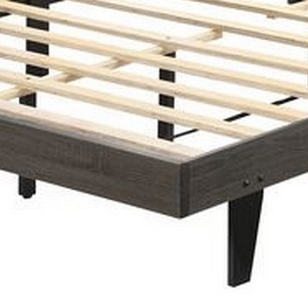 Benjara 85 Inch Wood Queen Platform Bed, Channel Tufting, Taupe Brown Fabric