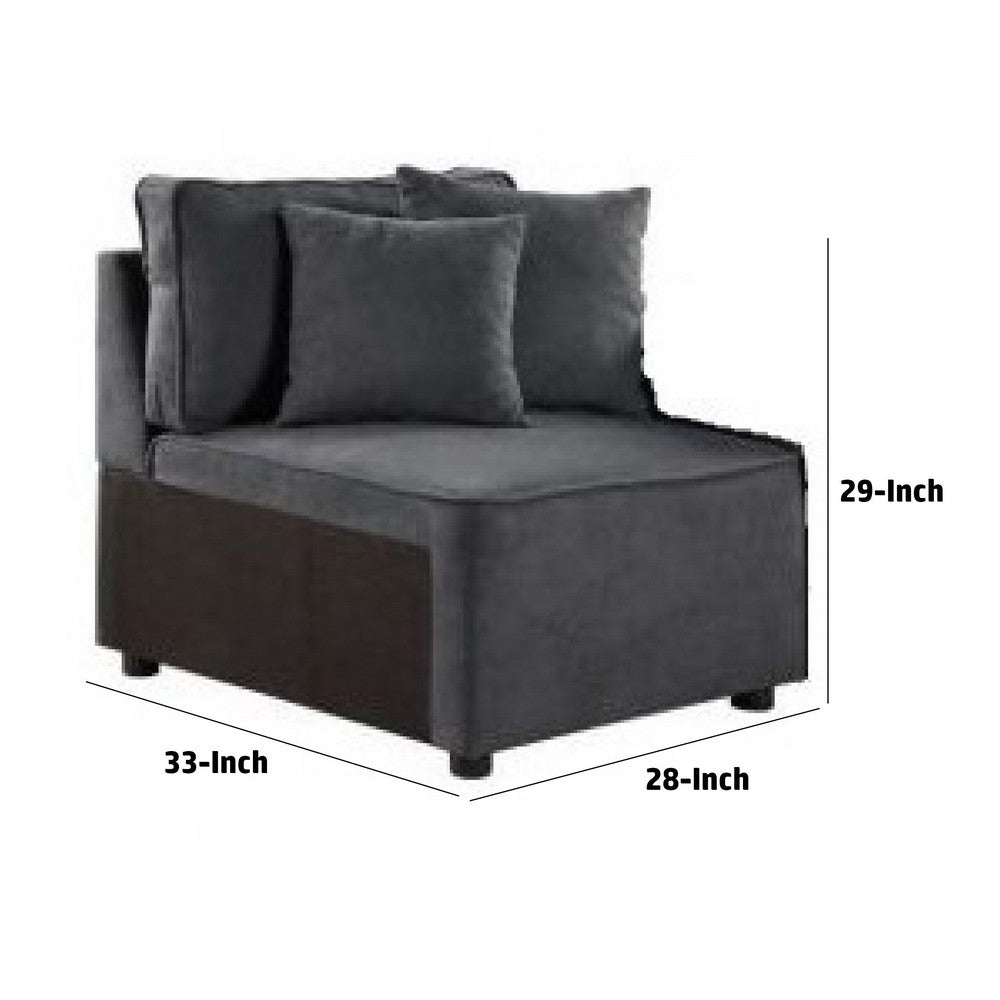 Benjara 29 Inch Modular Chair, Pocket Coil, 2 Pillows, Dark Charcoal Gray