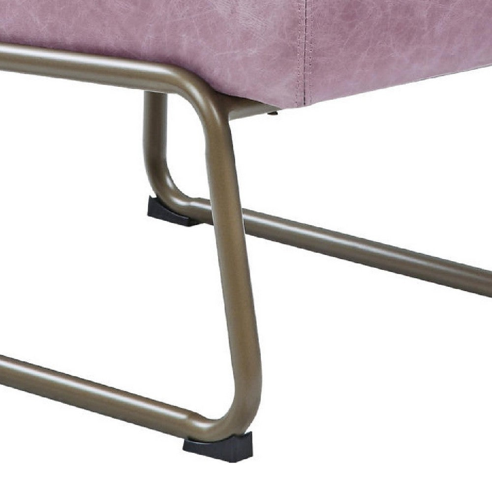 Benjara 22 Inch Top Grain Leather Accent Chair, Metal Frame, Tufted Channel, Purple