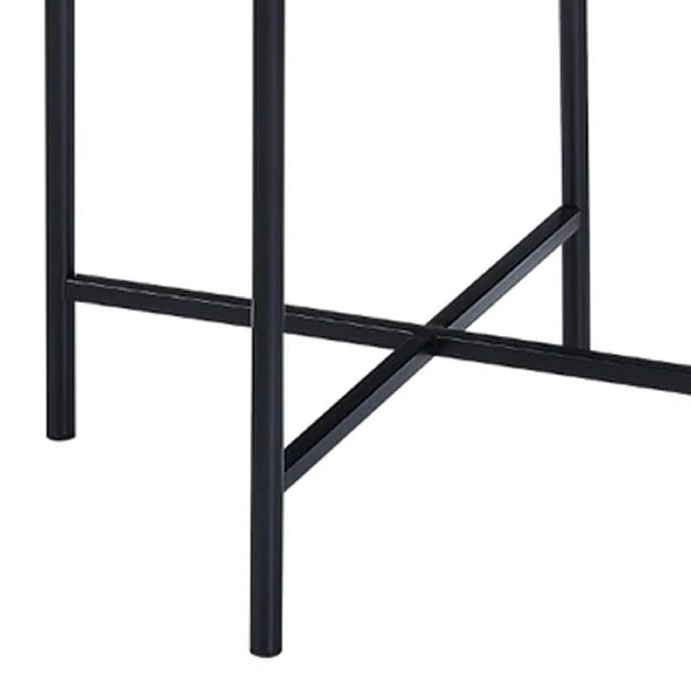 Benjara Bert 24 Inch Round End Table, Rattan Apron Accent, Metal Legs, Black