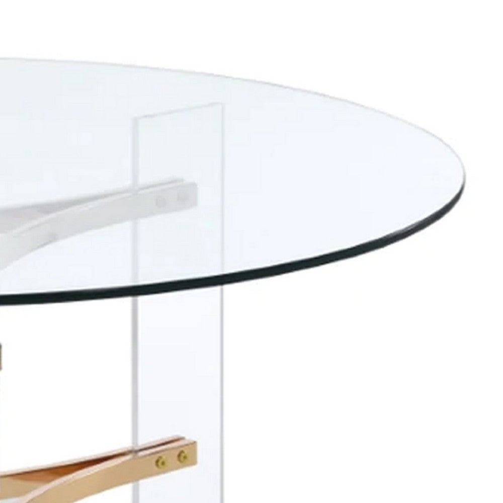 Benjara Hale 41 Inch Round Coffee Table, Glass Top, Acrylic Legs, Clear, Gold