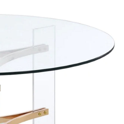 Benjara Hale 41 Inch Round Coffee Table, Glass Top, Acrylic Legs, Clear, Gold