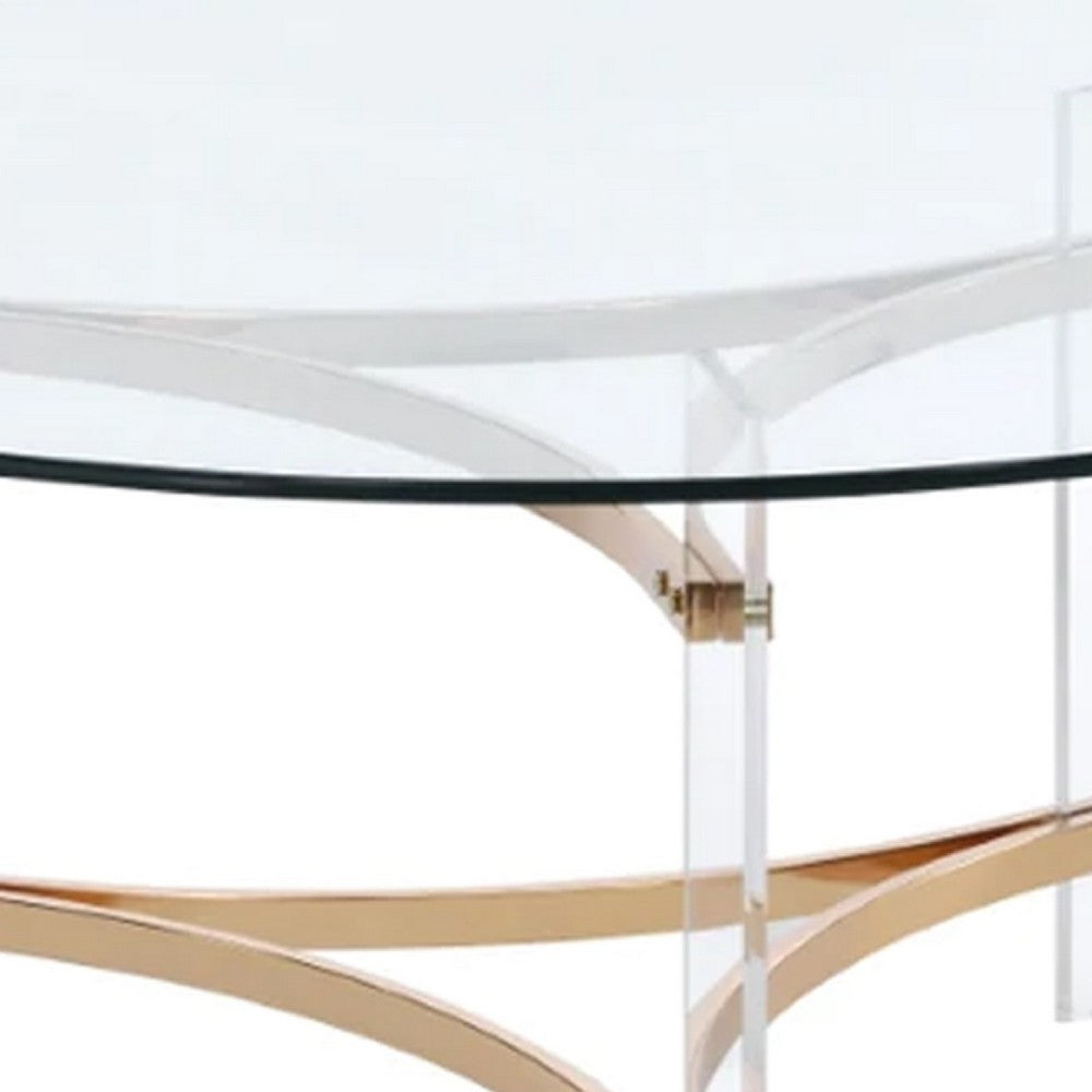 Benjara Hale 41 Inch Round Coffee Table, Glass Top, Acrylic Legs, Clear, Gold