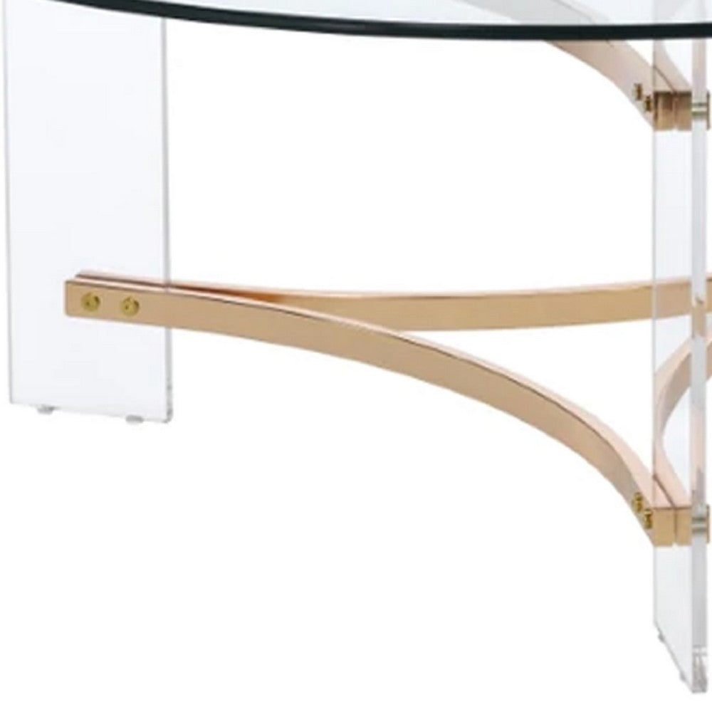 Benjara Hale 41 Inch Round Coffee Table, Glass Top, Acrylic Legs, Clear, Gold
