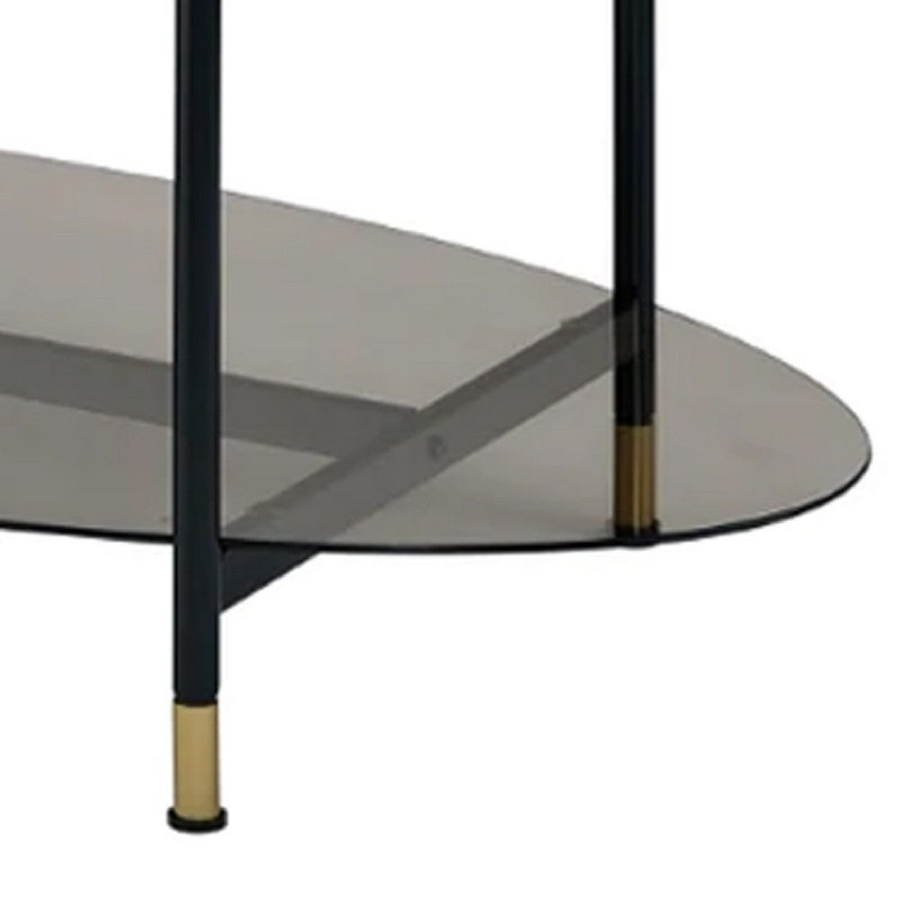 Benjara 40 Inch 2 Piece Nesting Coffee Table, Faux Marble Top, Glass Shelf, Black