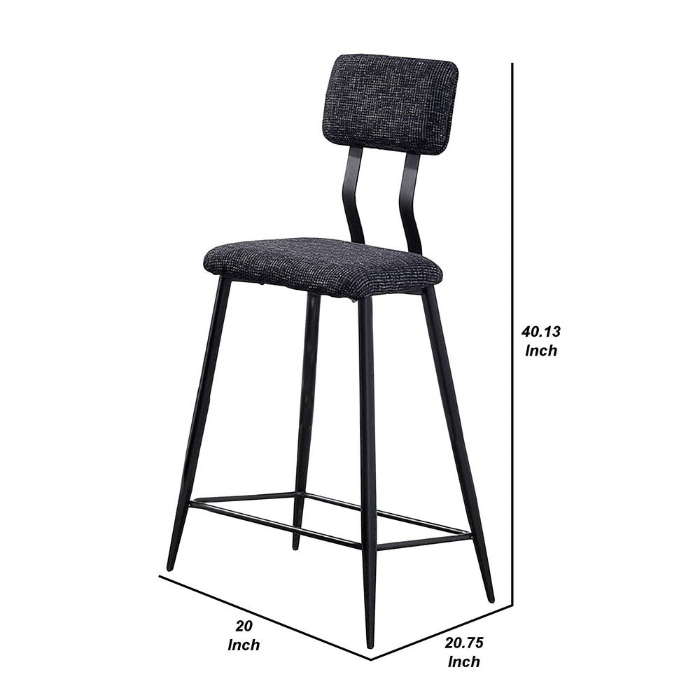 Benjara 30 Inch Bar Height Chair, Padded Seating, Metal Legs, Black