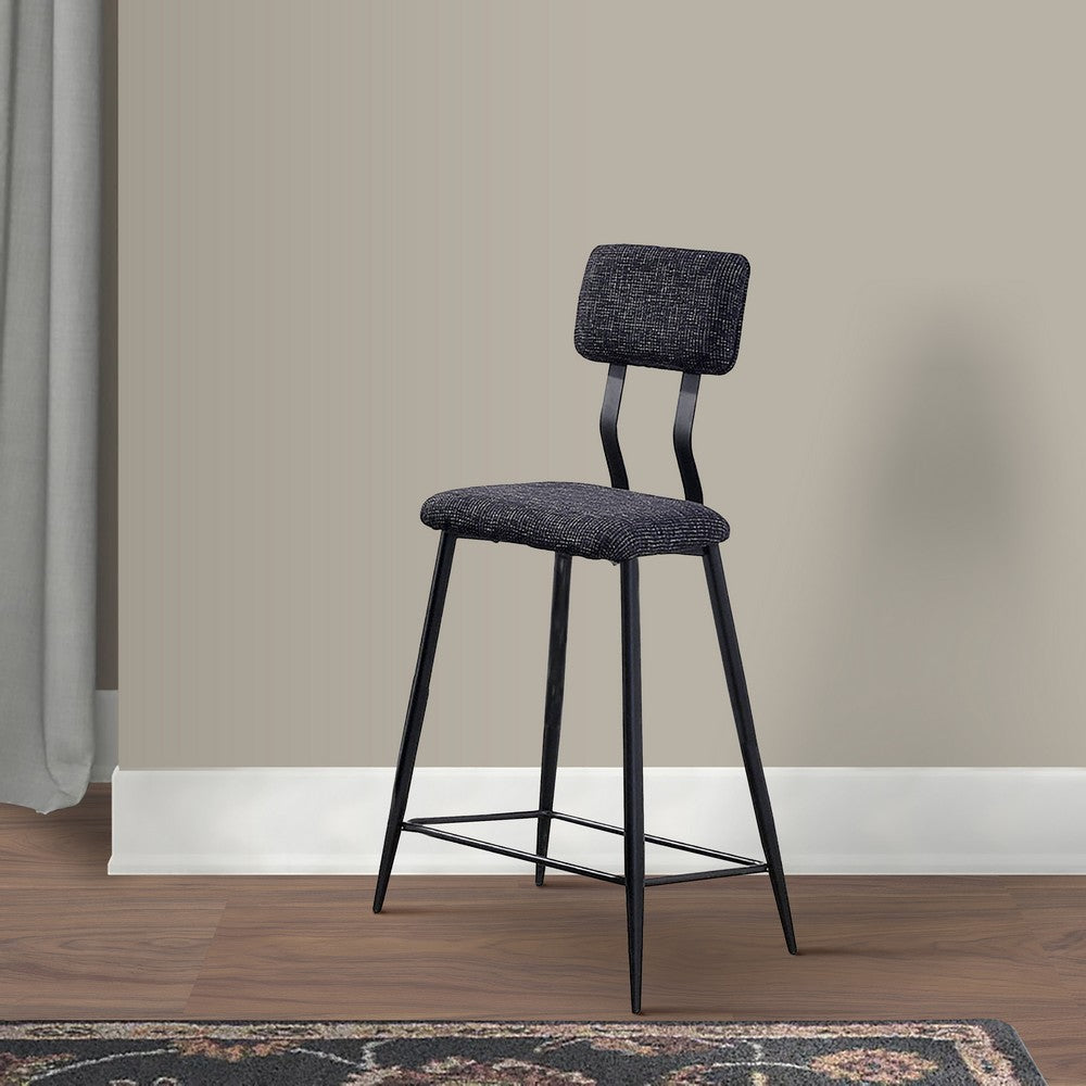 Benjara 30 Inch Bar Height Chair, Padded Seating, Metal Legs, Black