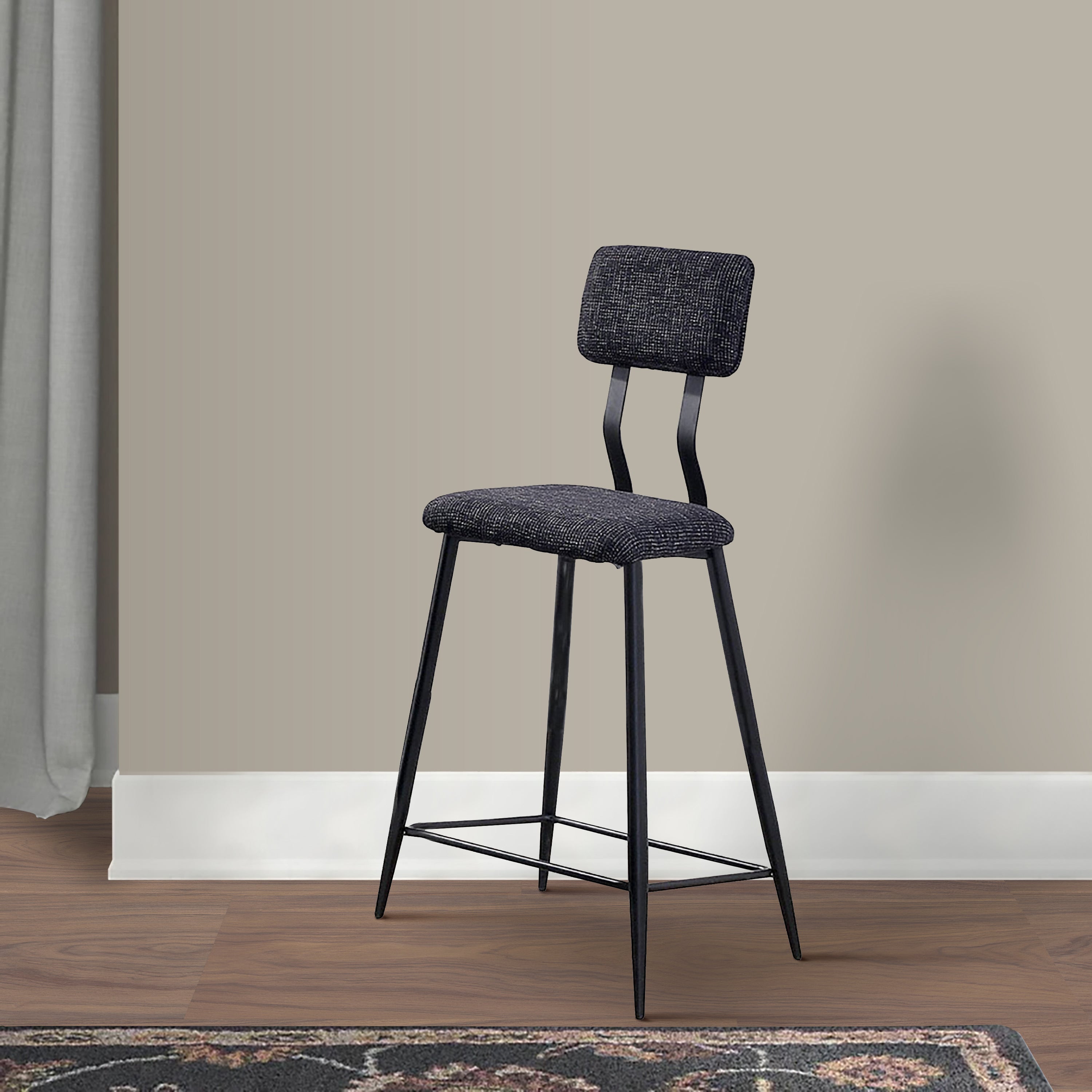 Benjara 30 Inch Bar Height Chair, Padded Seating, Metal Legs, Black