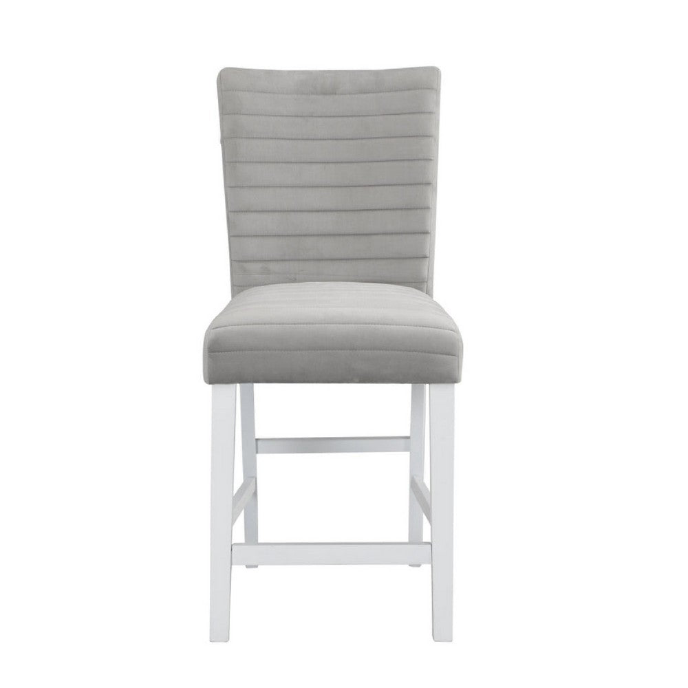 Benjara Zav 19 Inch Upholstered Counter Chair, Channel Stitching, Set of 2, Gray