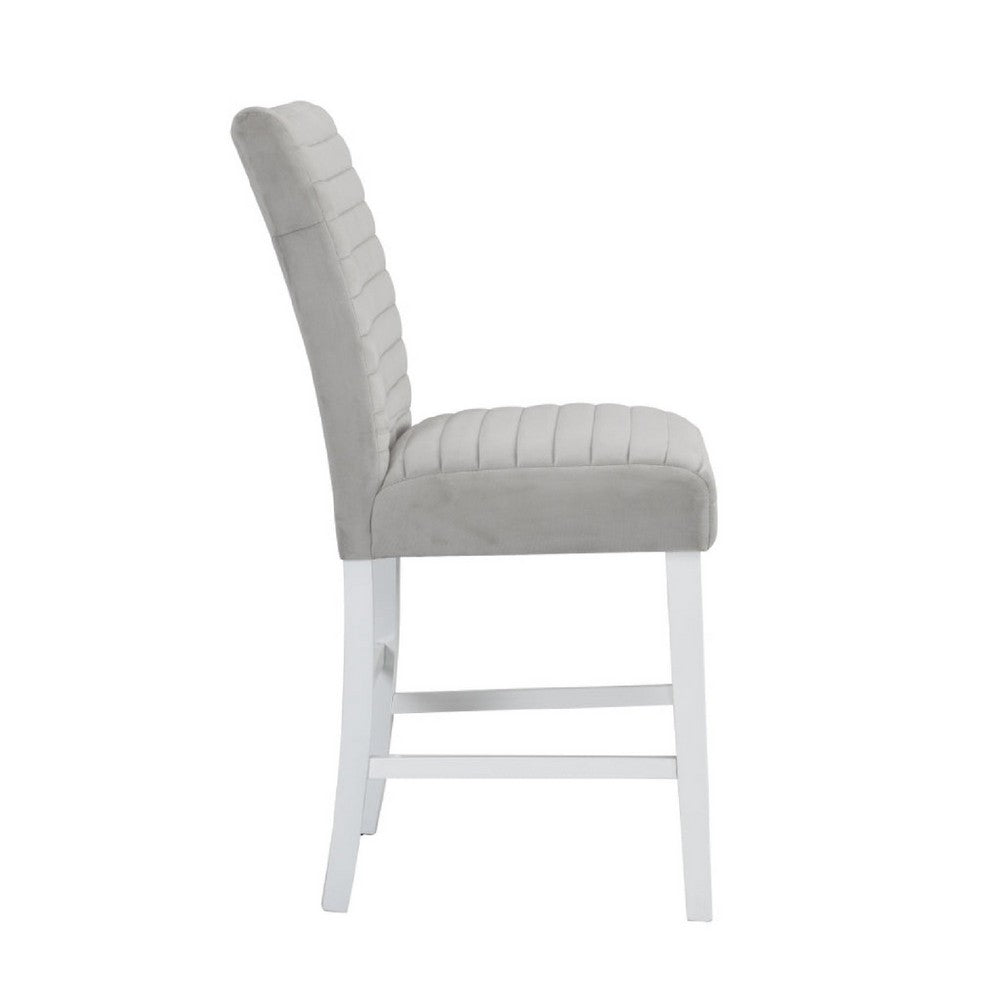 Benjara Zav 19 Inch Upholstered Counter Chair, Channel Stitching, Set of 2, Gray