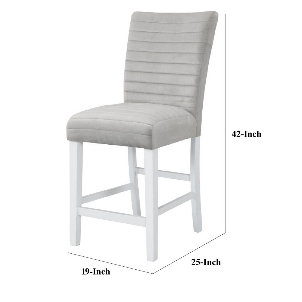 Benjara Zav 19 Inch Upholstered Counter Chair, Channel Stitching, Set of 2, Gray