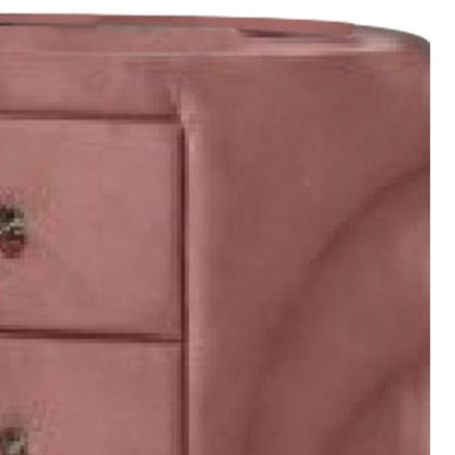 Benjara Sin 29 Inch Modern Nightstand, 2 Drawers, Round Metal Knobs, Velvet, Pink