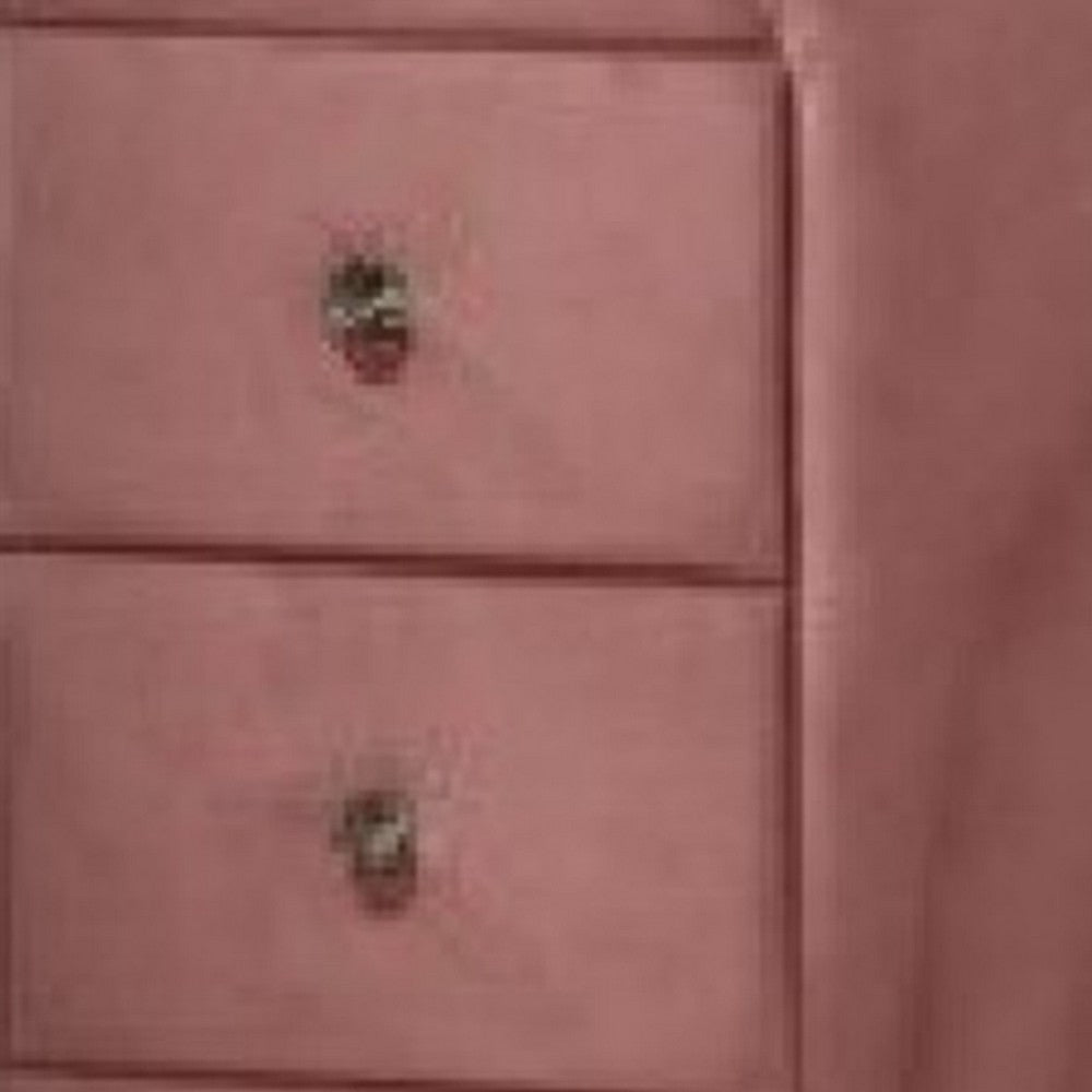 Benjara Sin 29 Inch Modern Nightstand, 2 Drawers, Round Metal Knobs, Velvet, Pink