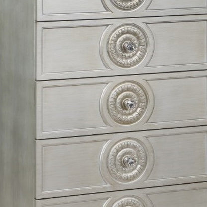 Benjara Nic 54 Inch Modern Tall Dresser Chest, 5 Drawers, Round Knobs, Silver
