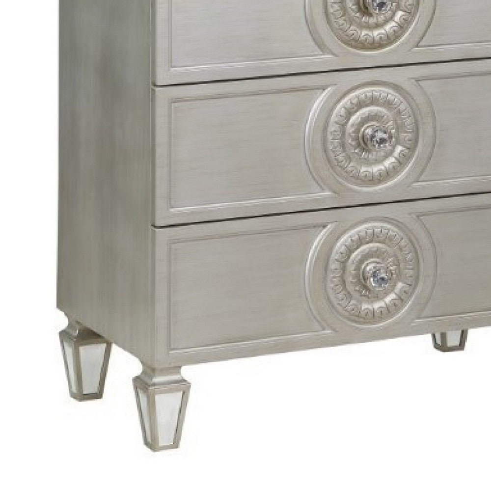 Benjara Nic 54 Inch Modern Tall Dresser Chest, 5 Drawers, Round Knobs, Silver