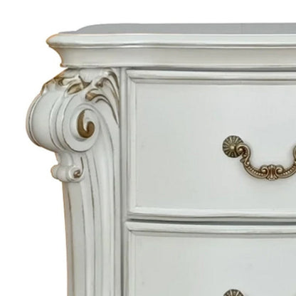 Benjara Jess 32 Inch Classic Nightstand, 2 Drawers, Molded Trim, Wood, White