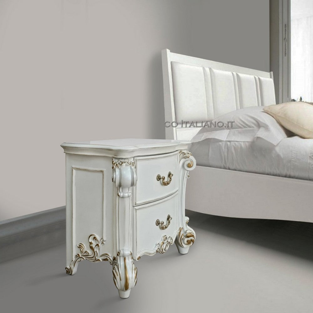 Benjara Jess 32 Inch Classic Nightstand, 2 Drawers, Molded Trim, Wood, White