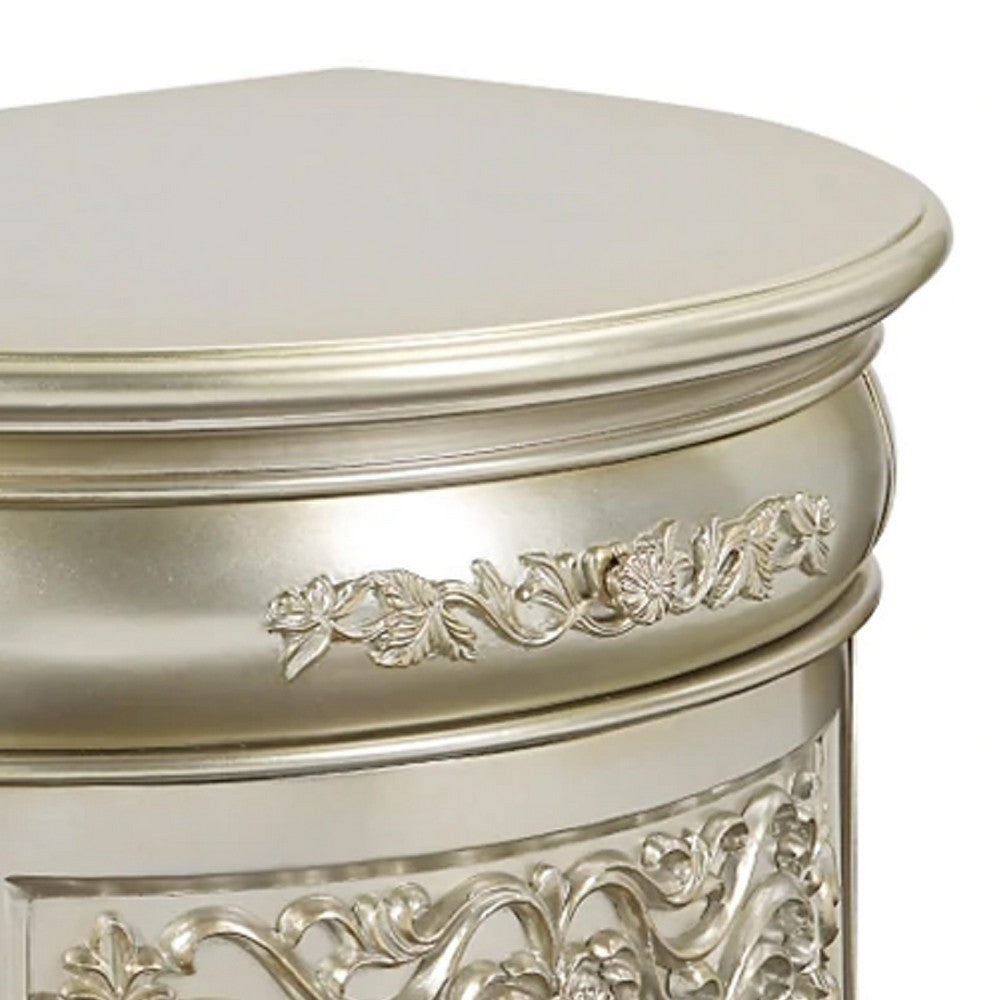 Benjara Isa 32 Inch Classic Nightstand, 2 Drawers, Ornate Carvings, Wood, Gold