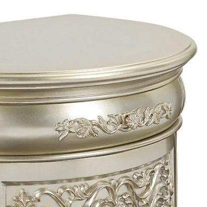 Benjara Isa 32 Inch Classic Nightstand, 2 Drawers, Ornate Carvings, Wood, Gold